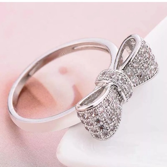 .925 Sterling Silver White Sapphire Bow Ring - Picture 2 of 7